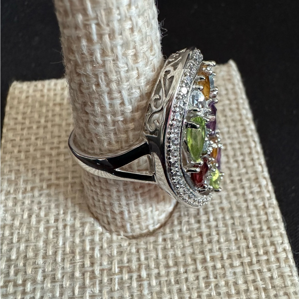 Beautiful Silver 925 Multicolor Gemstones Ring with Crystal Accents - Picture 5 of 8